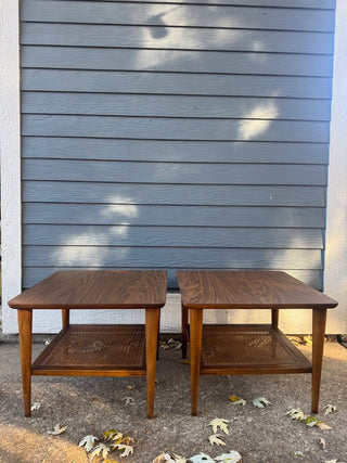 Mcm,Lane Walnut & Cane Formica side tables ( sold as set of 2)