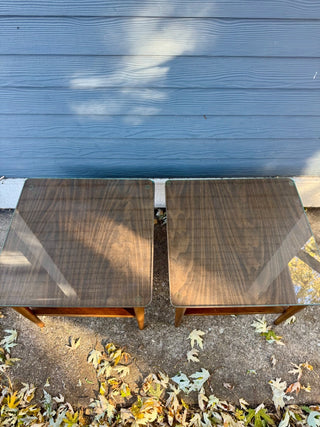 Mcm,Lane Walnut & Cane Formica side tables ( sold as set of 2)