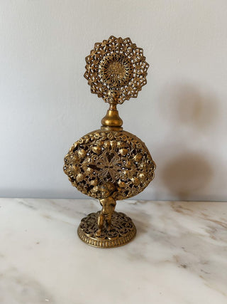 Ormolu Perfume Bottle w/ Filigree & Cherub Details