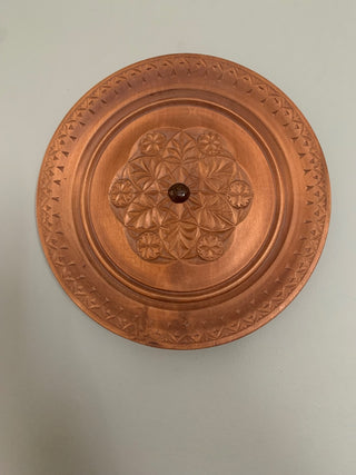Carved wood plate w/brown stone