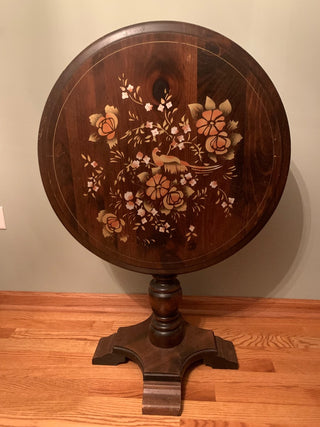Vtg tilt top table w/ matching magazine holder (2pc)