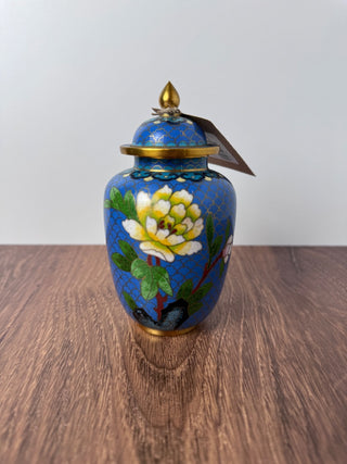 Vintage Chinese Blue Cloisonné Peony Ginger Jar