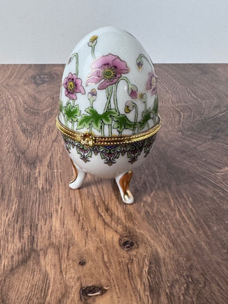 Porcelain Painted Egg Hinged Trinket Box