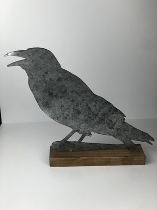 Galvanized Crow on Wood Base