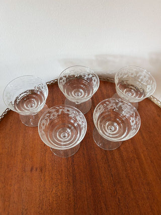 Set of 5 Mid-Century Etched Coupe Glasses