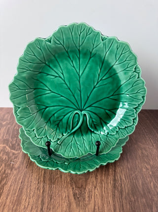 Vtg Wedgwood of Etruria & Barlaston Majolica Green Cabbage Leaf Plate 8 In