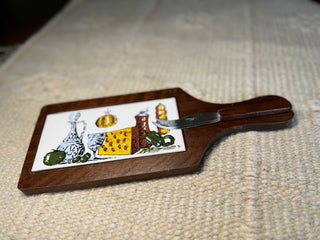 Wooden Cutting Board w/Ceramic Tile & Knife