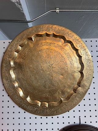 Vintage hand-etched brass tray 17"x17"