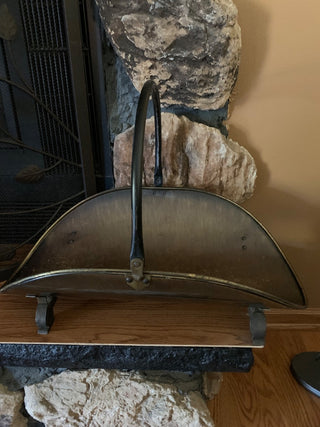 Vintage brass fireplace kindling holder