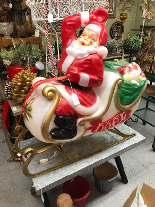 Vntg Santa in Noel Sleigh Blowmold