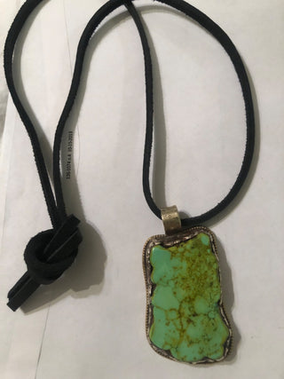 Turquoise Pendant on Blk Rawhide