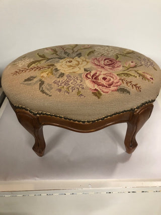 Vntg Floral Needlepoint Footstool