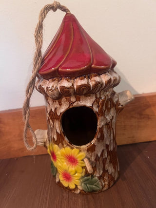 Ceramic mushroom bird house 10"x5"