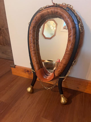 Antique leather horse collar mirror 22"x12.5"