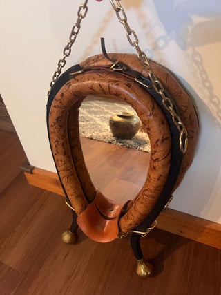 Antique leather horse collar mirror 22"x12.5"