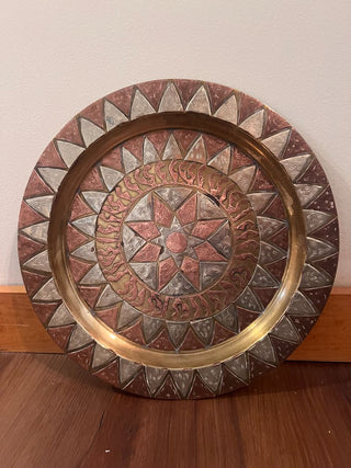 Antique mixed metal plate with starburst 13.5"x13.5"
