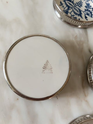 Set of 6 Blue Onion Pattern Coasters w/ Silver-Plated Rims