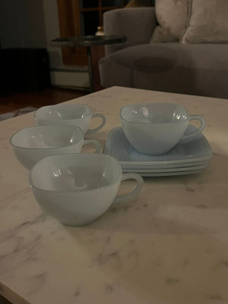 White Teacups and Saucers (Set of 4)