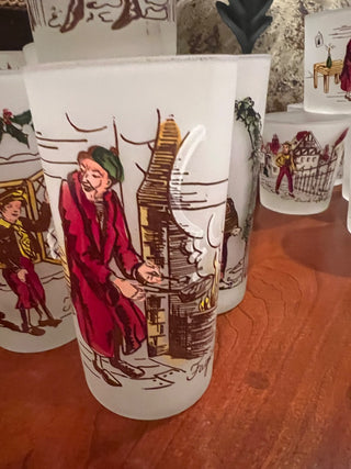 Set of 16 Hazel Atlas Charles Dickens Frosted Glasses