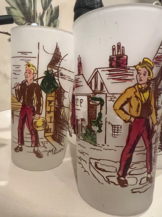 Set of 16 Hazel Atlas Charles Dickens Frosted Glasses