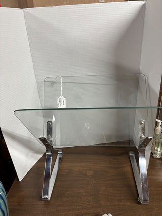 Vintage mid-century modern Milo Baughman Style chrome and glass magazine holder #420