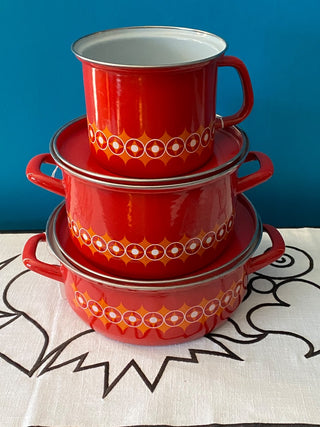 Vintage MCM enameled pot set (set of 5)