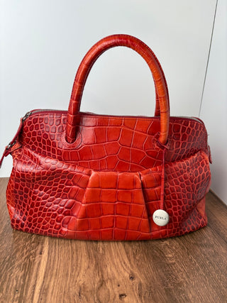 Authentic Furla Red Alligator Embossed Leather Handbag