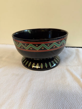 Red,Gold,Green Trimmed Black Bowl