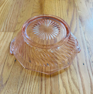 Pink Depression Glass Serving Bowl with Handles 9.5" X 10" X 3"