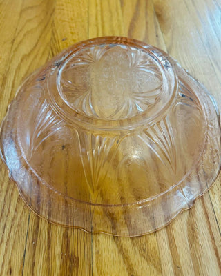 Pink Depression Glass Serving Bowl Royal Lace Pattern 10"