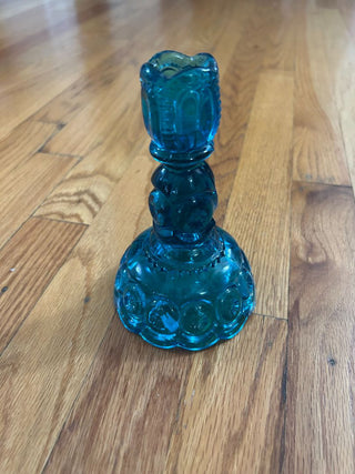 L.E. Smith Moon and Stars Blue Candlestick 6"