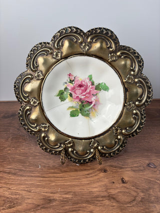 Metal Framed Rose Plate (as found)