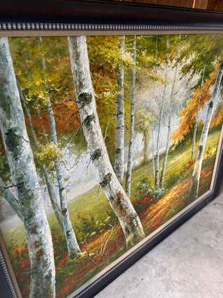 Large, Original Acrylic Painting of White Birch Trees and Fall Scene