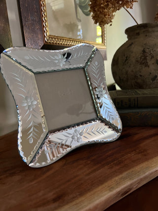 Etched Glass Mirror Fame with Floral Design