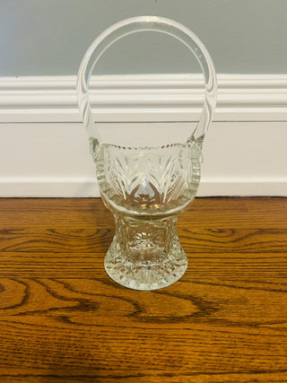Princess House Diamond Cut Crystal Glass Basket with Handle 10" X 7.5"