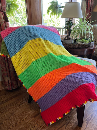 Handmade Striped Rainbow Crocheted Blanket