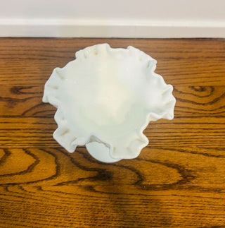 Fenton Hobnail Milk Glass Footed Compote with Ruffle Design 6" X 6"