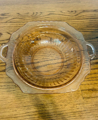 Pink Depression Glass Mayfair Pattern Bowl Circa 1930s1.5"(handle to handle)x2.75"Hx 10"W