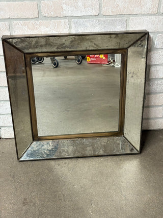 Sq Distressed Mirrored Panel Framed Mirror