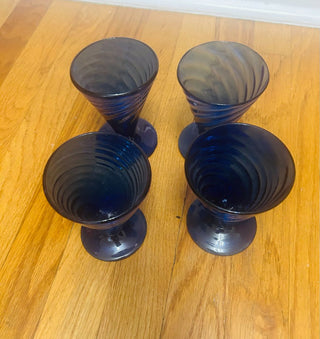 Vintage Cobalt Blue Swirl Cocktail Glass (set of 4) 3"