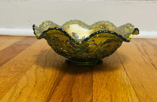 Imperial Carnival Glass Green Bowl "Open Rose"  8"
