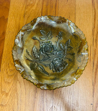 Imperial Carnival Glass Green Bowl "Open Rose"  8"