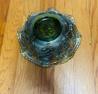 Imperial Carnival Glass Green Bowl "Open Rose"  8"