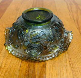 Imperial Carnival Glass Green Bowl "Open Rose"  8"