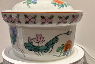 Vintage hand-painted floral Chinoiserie covered casserole dish or tureen #646