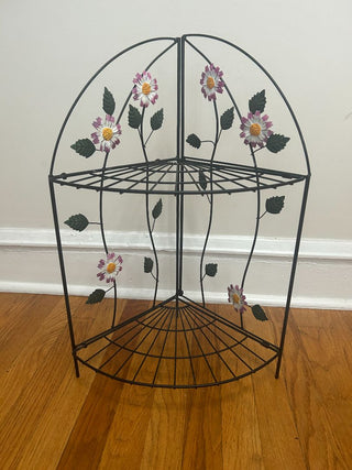 Metal Two Tiered Foldable Shelf with Flowers