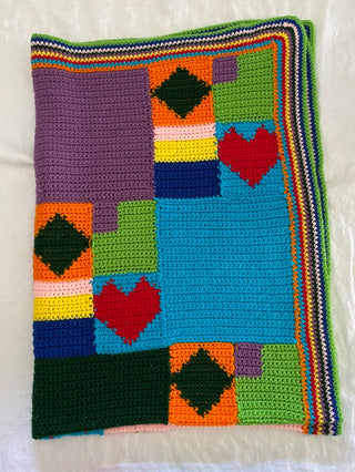 Vintage hand knit baby blanket 41”x56”