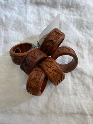 Vintage hand carved wooden napkin rings (set of 6)