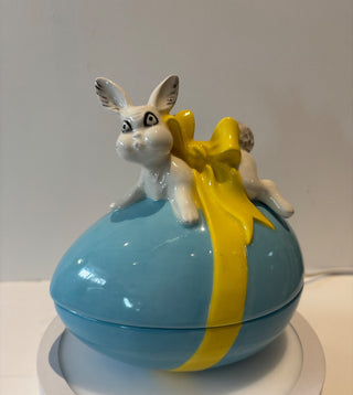 Vintage Bunny Easter Egg Ceramic 1960’s, 6 1/2” w x 6 1/2” t #653
