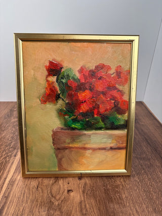 Red Floral Painting in Gold Frame